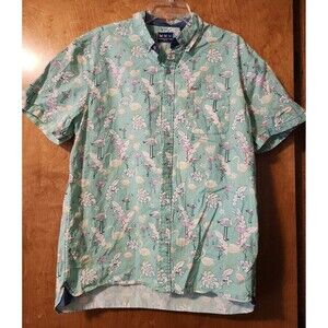 Charleston Threads flamingo palm leaf print short sleeve button down shirt sz L
